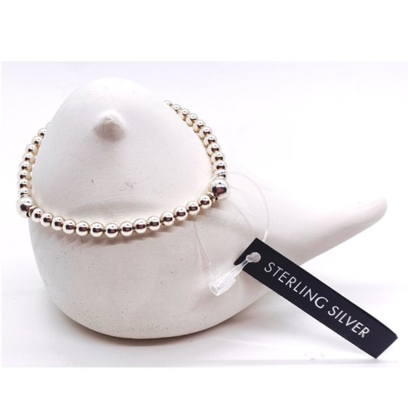 Sterling Silver Stretch Bracelet 4mm & 7mm Beads - Picture 2 of 4